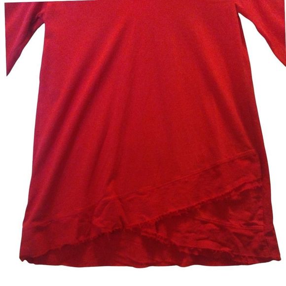 Red Long Sleeve Scoop Neck Blouse Layer detail along the bottom & cuffs Size XS - Picture 2 of 7
